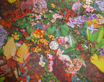 62 Inches Wide 1 1/2 Yds VINTAGE Print Fabric 100% Polyester Floral and Ferns Photo Print Circa 1970's
