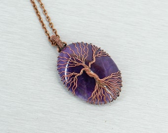 Family tree necklace Tree of life pendant Amethyst jewelry Mother in law gift for sister birthday gift for dad gift for husband gift for her
