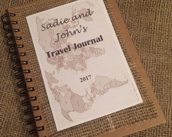 Personalised Notebook Travel Journal A5. Hard backed with lined paper.