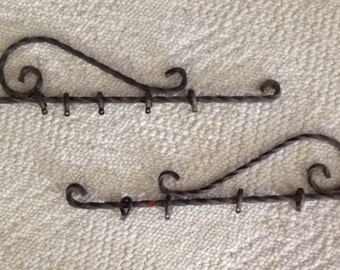 Vintage Cast Iron Swing Arm Curtain Rods with Original Rings -PAIR