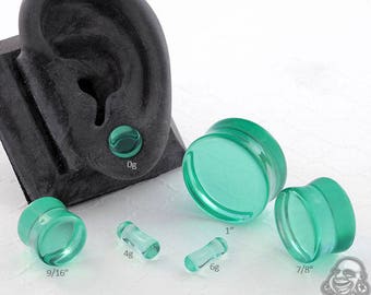Double Flare Spearmint Glass Plugs 6g, 4g, 2g, 0g, 10mm, 7/16", 1/2" (12.5mm), 9/16", 5/8", 3/4", 7/8", 1"