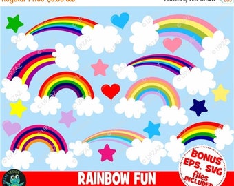 75% OFF SALE Rainbow Clipart, Heart Clipart, Star Clipart, Commercial Use, Digital Clip Art - UZ872