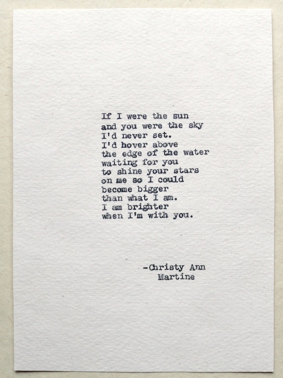 Anniversary Gifts for Husband - If I Were the Sun Love Poem - Hand Typed by Poet onto Handmade Paper