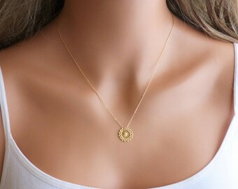 Delicate Gold Necklace - Flower pendant on a Gold filled chain, Gold Flower Necklace, Layering Necklace, Simple Gold Jewelry, AlinMay