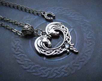Twin Flame Celtic Horses Necklace, Horse Necklace, Horse Jewelry, Celtic Necklace, Celtic Jewellery, Celtic Pendant, Celtic Horse