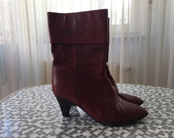 70s 80s slouch Boots auburn-brown leather sz 38