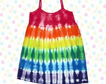 Girls sleeveless tie-dye rainbow dress with lace