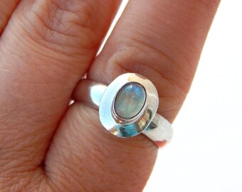 Vintage Sterling Silver Clear Quartz Ring, Sterling Ring Size 7-3/4, Sterling Silver Modernist Statement Ring, Quartz Ring, Estate Jewelry