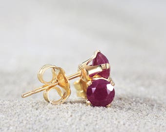 Ruby Stud Earrings - July Birthstone - Ruby Post Earrings - Genuine Ruby Jewelry - Gold Ruby Earrings - Gemstone Studs