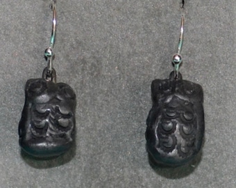 Owl Earrings, Oaxaca Black Clay, Sterling Silver Ear Wires, Dangle Earrings