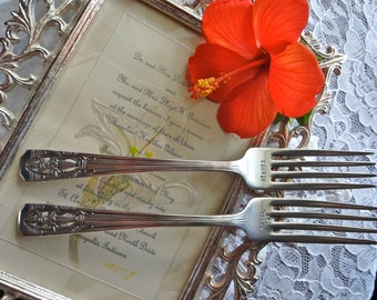 Always and Forever Handstamped Vintage Silverplate Antique Wedding Forks Antique Harmony House 1937 CLASSIC FILIGREE Pattern