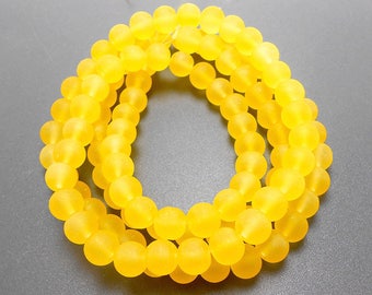 50 Yellow Matte Sea Glass Beads 8mm frosted beach glass round