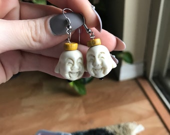White Buddha Head Earrings