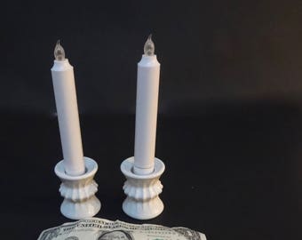 Vintage Lot of 2 Vintage Candlestick Holders White Ceramic Made In W Germany by Funny Designs Co. 2 Inches X 1 And 1/4 Inches No Candles