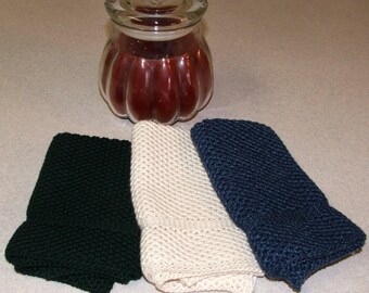 Dishcloths Knit in Cotton in Denim, Forest Green and Off White, Knit Dishcloths, Knit Washcloths, Dish Cloth, Wash Cloth