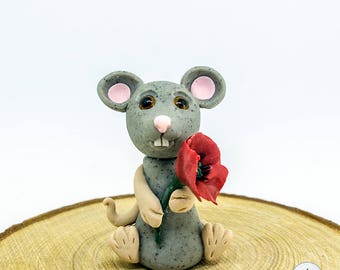 Polymer Clay Mouse with poppy