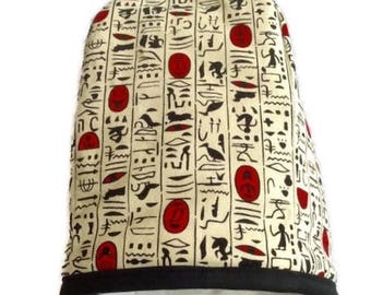 Cafetière cosy (cozy) in decorative hieroglyphic print fabric