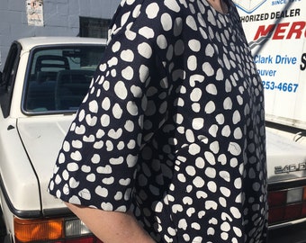 Dots Dots Dots - white on navy Linen Dress