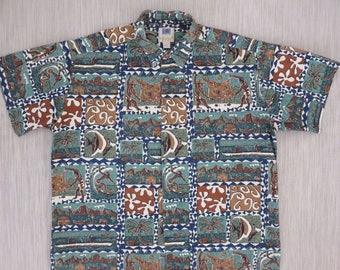 Hawaiian Shirt Men KAHALA AVi Collection Surfer Fishing Tribal Tiki Vintage Aloha Polynesian 100% Cotton Camp - 2XL - Oahu Lew's Shirt Shack