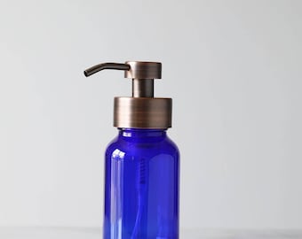 Apothecary Blue Glass Foaming Soap Dispenser with Copper Metal Pump