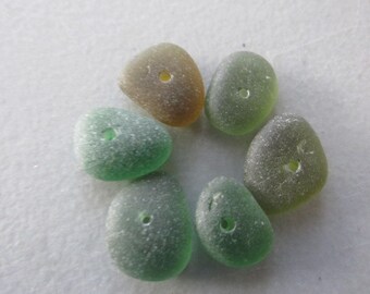 Green Seaglass Drilled, Authentic Sea Glass, Beach Glass Jewelry Making, Sea Glass Lot, Genuine Sea Glass