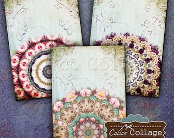Mandala Digital Collage Sheet 2.5x3.5 inch size Gift Tags Jewelry Holders Vintage ephemera Greeting Cards Paper scrapbook Junk Journals