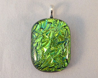 Green Dichroic Fused Glass Pendant, Fused Glass, Fused Glass Pendant, Glass Pendant, Dichroic Pendant, Dichroic, Emerald Green, Green