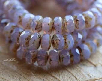 LAVENDER BABIES .. 30 Premium Picasso Czech Rondelle Glass Beads 3x5mm (5227-st)