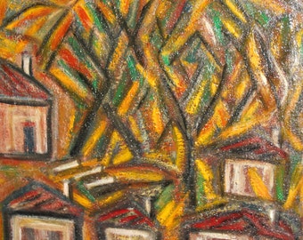 Vintage Avant garde oil painting landscape