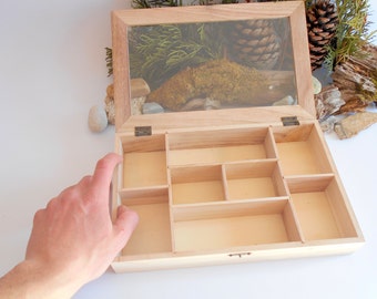 Wooden Tea box with glass display- bamboo jewelry box- keepsake wood box- 8 compartments display box- storage box, herbs box- Plant 1 tree