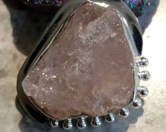 Large Rough Rose Quartz Pendant Necklace