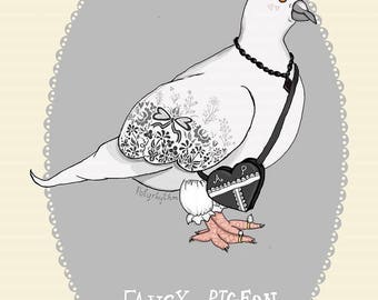 Maevis the Fancy Pigeon - illustrated postcard art print