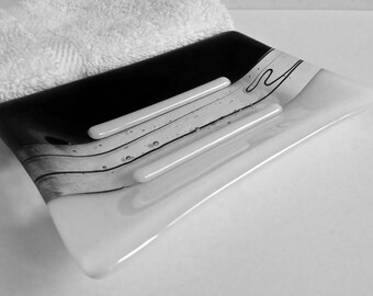 Fused Glass Soap Dish in Black and White by BPRDesigns