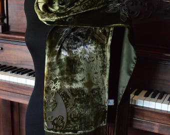 Beautiful burnout velvet and silk green scarf