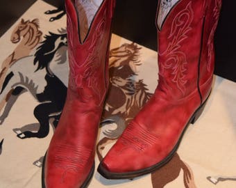 SPECTACULAR MINT 90's Vintage LUCCHESE Boots/1883 Style/Red Leather/Women's Size 10