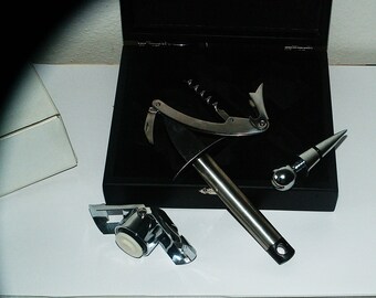Vintage metal bartender set/Quality metal set in a box/around 1980s