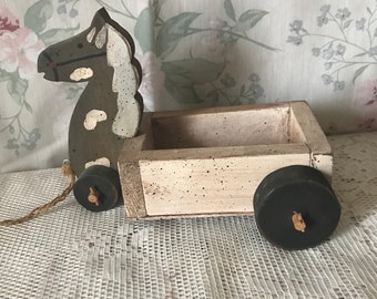 Rustic Primitive Wooden Horse Pull Toy Home Decor Accent Piece