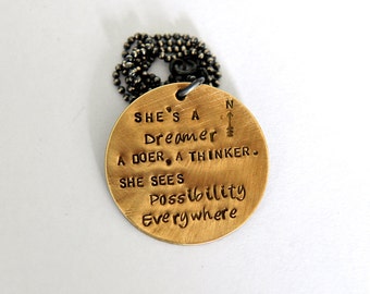 Inspiration Necklace, Hand Stamped Quote, #Makeforgood, Dreamer Necklace, Girlfriend Inspiration, Gift For Women