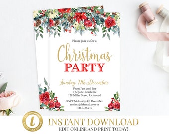 INSTANT DOWNLOAD Christmas Party Invitation, Christmas Invitation, Printable Invitation, Holiday Party, Christmas Holiday Invitation