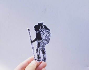 Hiker Girl 4" Weatherproof and durable, Outdoor sticker, Travel sticker, Wanderlust, Galaxy, Moon sticker, Collectible stickers