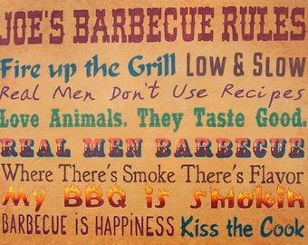 Barbecue sign, grilling rules, hand painted, BBQ barbeque
