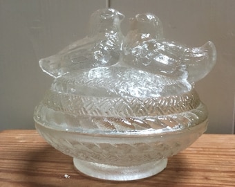 Glass 'Twin Bird' Design Bowl ,Storage Pot