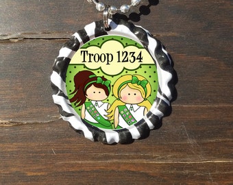 Juniors Junior Girl Scouts Personalized ANY NAME bottle cap necklace - * Free Chain*