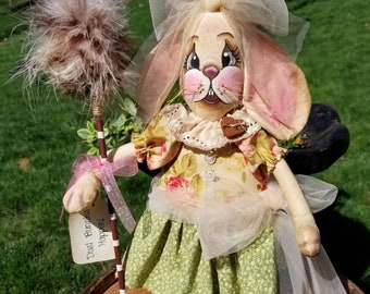 Dust Bunnies Happen! Handcrafted Homemade Handpainted Dust Bunny Home Decor Country Primitive Folk Art Dust Bunny Rabbit