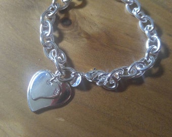 Sterling Silver Bracelet ,Heart bracelet , Charm , Wedding Gift, Daughter, Mother 925 Bracelet, Friendship, anniversary Layering, link