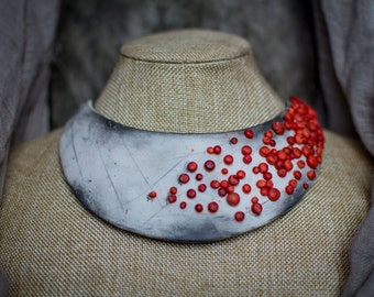 Statement necklace bib necklace red white black necklace Large necklace massive necklace polymer clay necklace