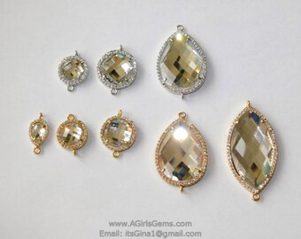 2 CZ Bezel Mirror Sideways Link Connector Link Gold plated Silver Rhodium Connector for Link Chain Loop for Earrings NecklaceAGGSM168