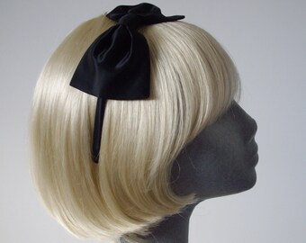 Black Satin Bow Headband, Black Headband, Black Bow Headband, Black Bow Aliceband, Black Hair Bow, Black Hair Accessories, Black Satin Bow