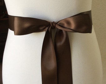 Chocolate Brown Sash- 1.5 Simple Satin Sash- Wedding Belt- Bridal Sash- Flower Girl Sash- Bridesmaid Sash- Simple Belt-Plain Sash,Brown Belt