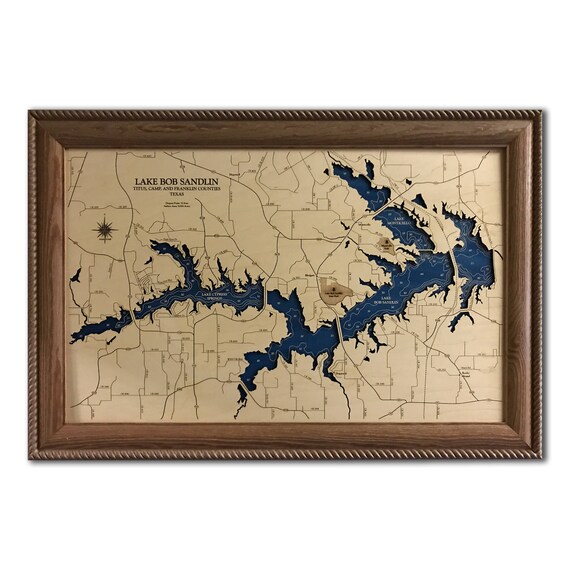 Lake Monticello Dimensional Wood Carved Depth Contour Map